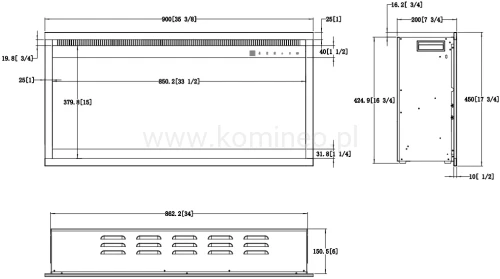 Kominek elektryczny wkład AFLAMO 3D 45x90 schemat