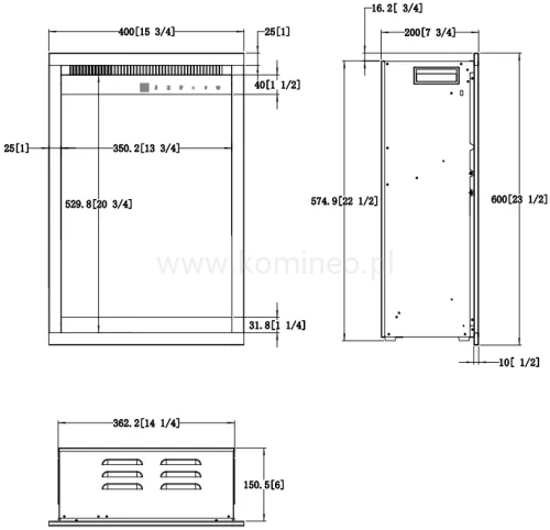 Kominek elektryczny wkład AFLAMO 3D 60x40 schemat