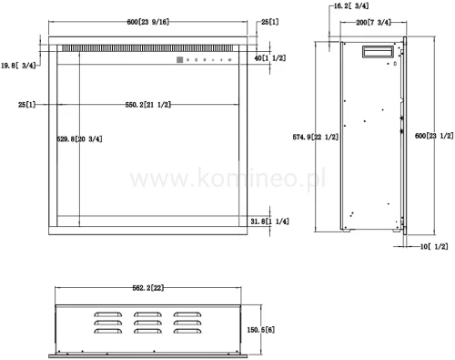 Kominek elektryczny wkład AFLAMO 3D 60x60 schemat