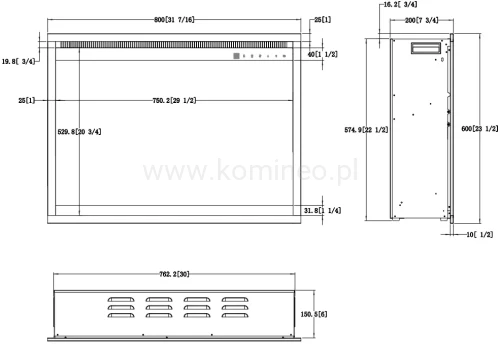 Kominek elektryczny wkład AFLAMO 3D 60x80 schemat