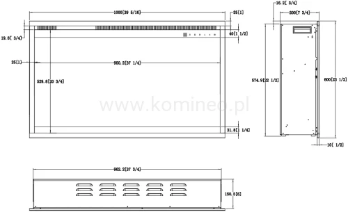 Kominek elektryczny wkład AFLAMO 3D 60x100 schemat