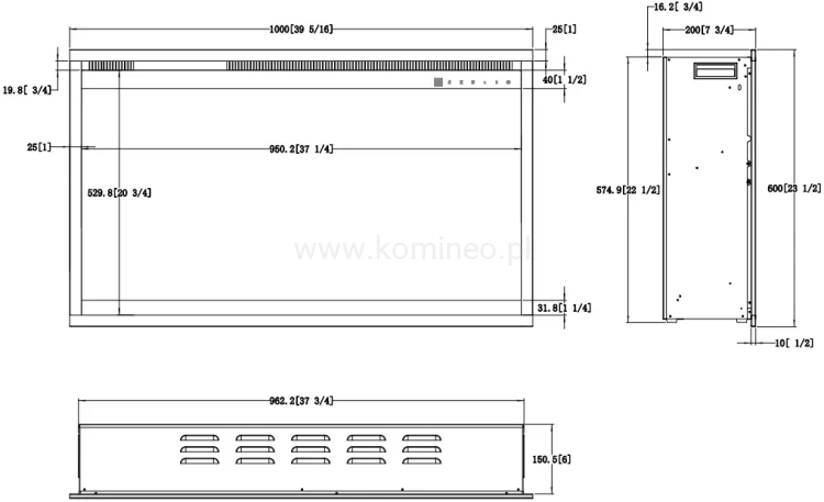 Kominek elektryczny wkład AFLAMO 3D 60x100 schemat