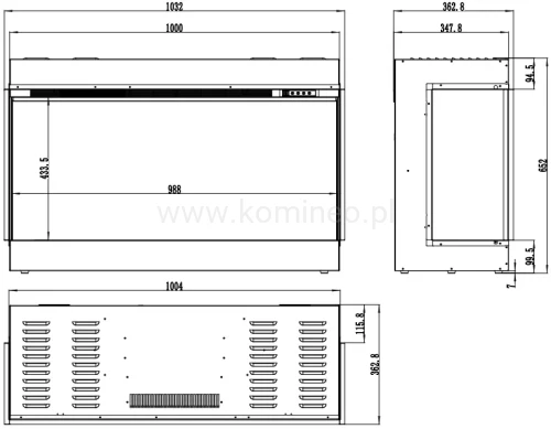 Kominek elektryczny trójstronny AFLAMO SUPERB 3D 100 schemat