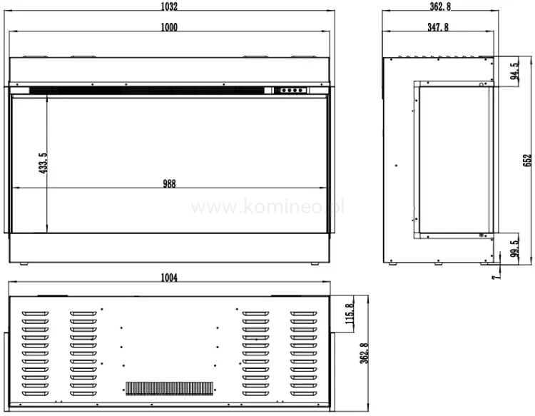 Kominek elektryczny trójstronny AFLAMO SUPERB 3D 100 schemat