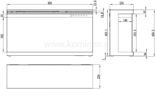 Kominek elektryczny trójstronny AFLAMO UNIQUE 90 schemat.webp