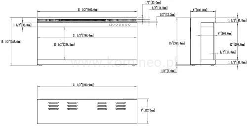 Kominek elektryczny trójstronny AFLAMO UNIQUE 80 PRO schemat