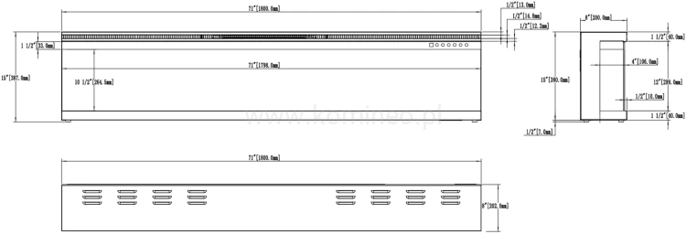 Kominek elektryczny trójstronny AFLAMO UNIQUE 180 PRO schemat