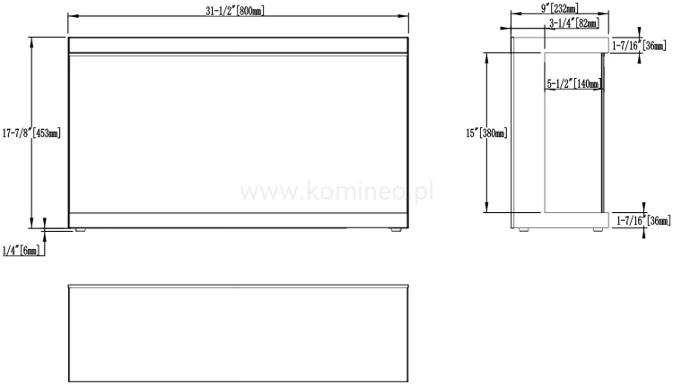Kominek elektryczny trójstronny AFLAMO UNIQUE 80 NH bez grzania schemat