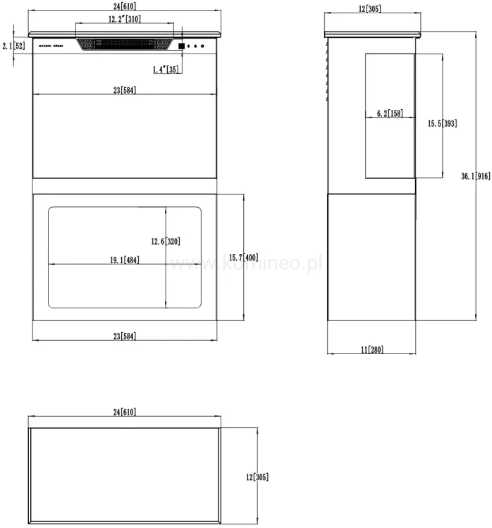 Kominek elektryczny AFLAMO TOWER 61 + PODSTAWA schemat
