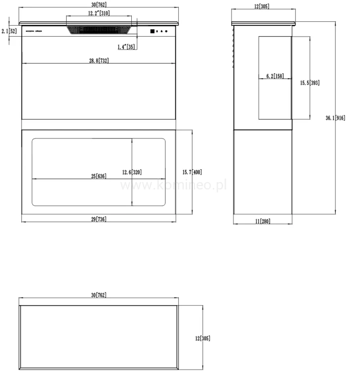Kominek elektryczny AFLAMO TOWER 76 + PODSTAWA schemat