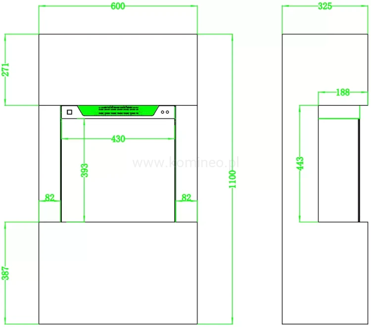 Kominek elektryczny wolnostojący AFLAMO TEXEL schemat