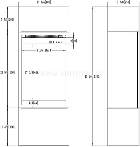 Kominek elektryczny wolnostojący AFLAMO MILOS 40 White schemat