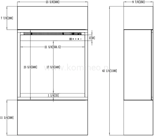 Kominek elektryczny wolnostojący AFLAMO MILOS 60 Black schemat