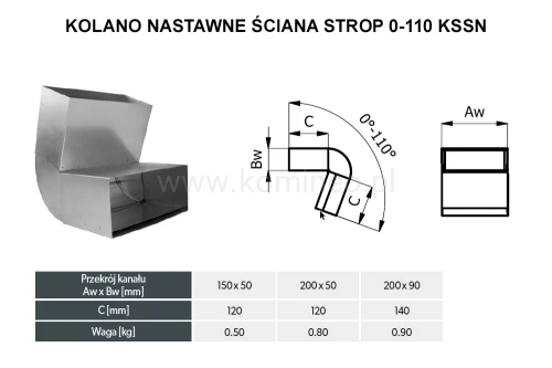Kolano prostokątne nastawne DARCO KSSN 0-110°-OC schemat