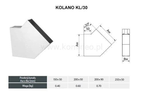 Kolano prostokątne DARCO KL-30 schemat