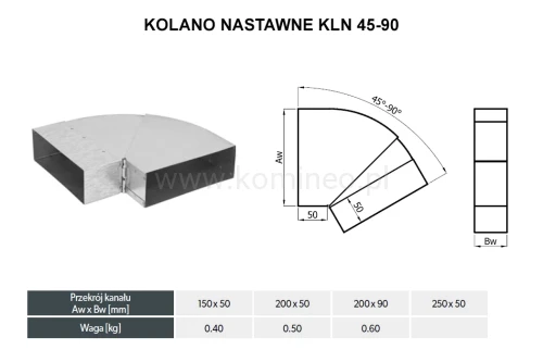 Kolano prostokątne nastawne DARCO KLN 45-90 schemat