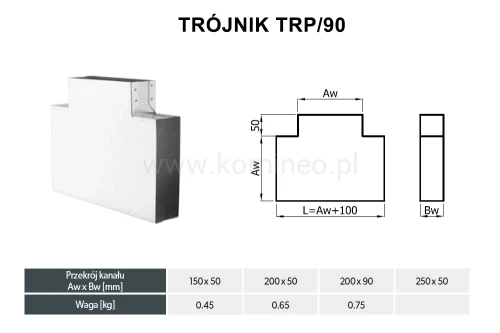 Trójnik prostokątny DARCO TPR-90-OC schemat