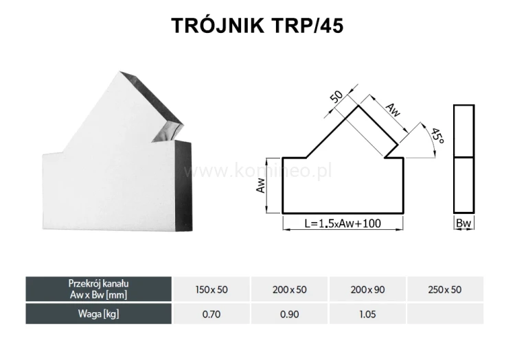 Trójnik prostokątny DARCO TPR-45-OC - schemat
