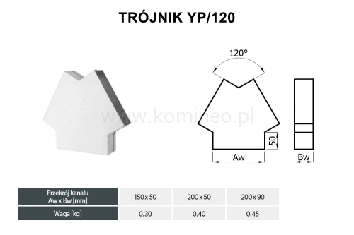 Trójnik prostokątny DARCO YP-120 schemat