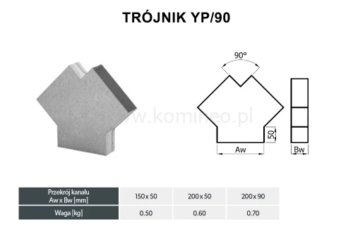 Trójnik prostokątny DARCO YP-90 schemat