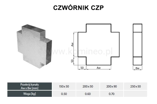 Czwórnik prostokątny DARCO CZP - schemat