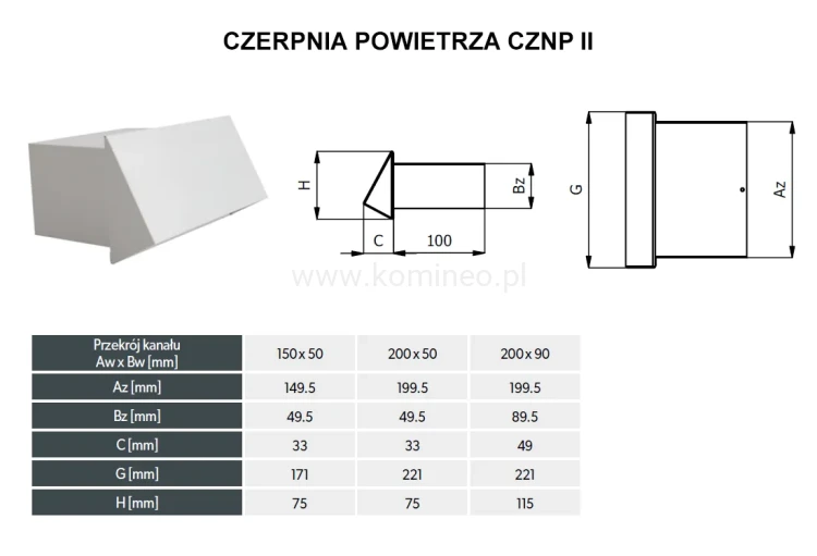 Czerpnia powietrza DARCO CZNP II CH - schemat