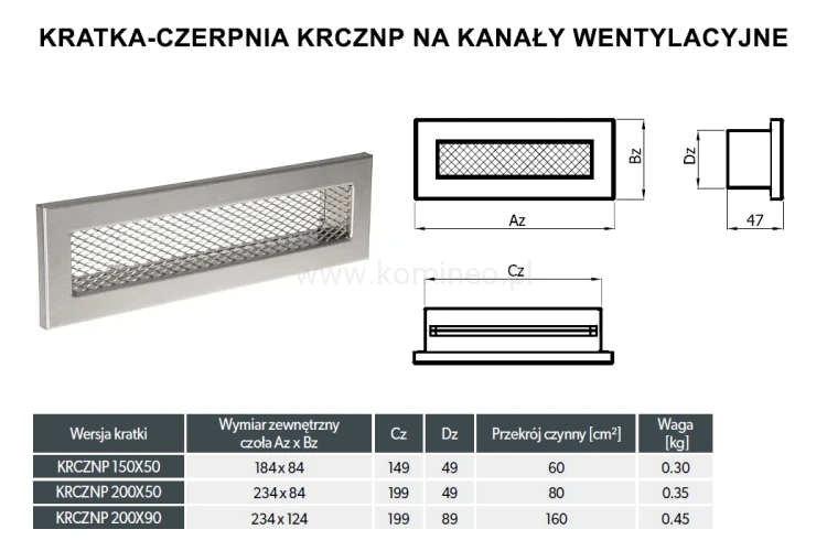 Kratka-czerpnia KRCZNP na kanały wentylacyjne - schemat