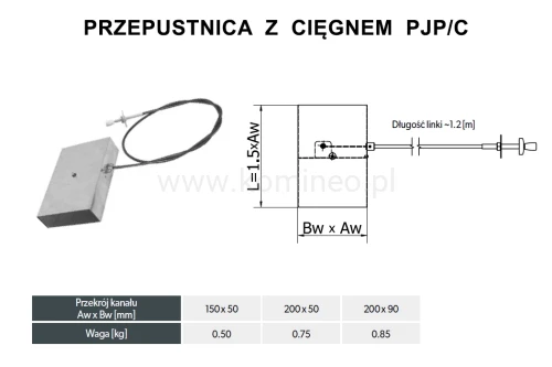 Przepustnica z cięgnem DARCO PJP-C-OC schemat