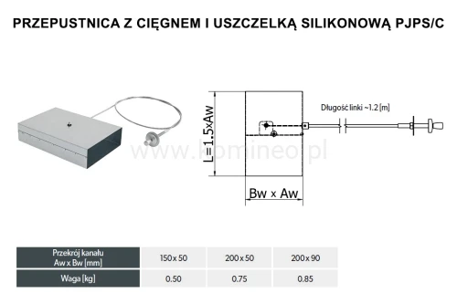Przepustnica DARCO PJPS-C-OC-SILIKON z cięgnem - schemat