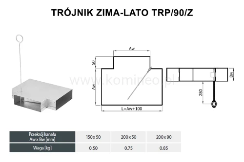 Trójnik zima-lato DARCO TRP-90-Z schemat