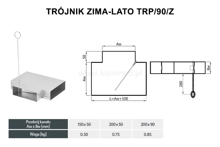 Trójnik zima-lato DARCO TRP-90-Z schemat