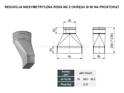 Redukcja niesymetryczna DARCO RDSS-NS z okręgu fi  80 na prostokąt - schemat