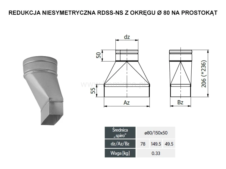 Redukcja niesymetryczna DARCO RDSS-NS z okręgu fi  80 na prostokąt - schemat
