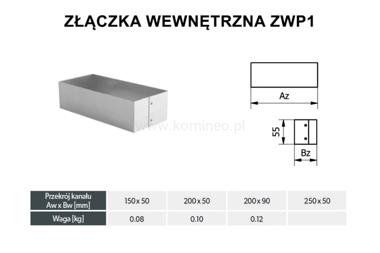 Złączka wewnętrzna DARCO ZWP1 schemat