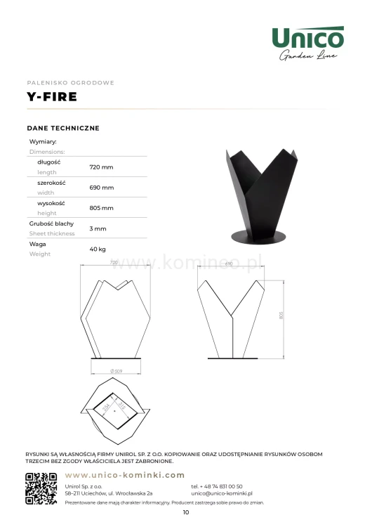 Karta techniczna UNICO Y-FIRE