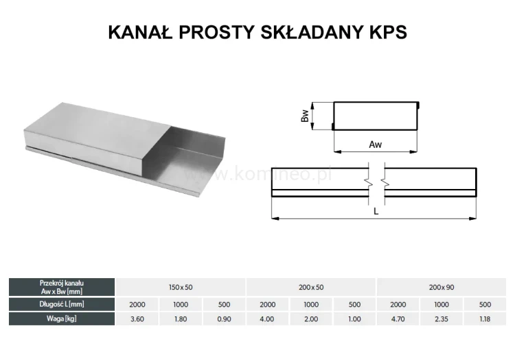 Kanał prostokątny składany DARCO KPS-OC - schemat