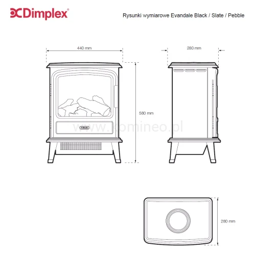 DIMPLEX EVANDALE SLATE Optimyst Kominek elektryczny wolnostojący - schemat