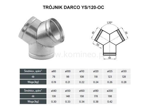 Trójnik DARCO YS-120-OC schemat
