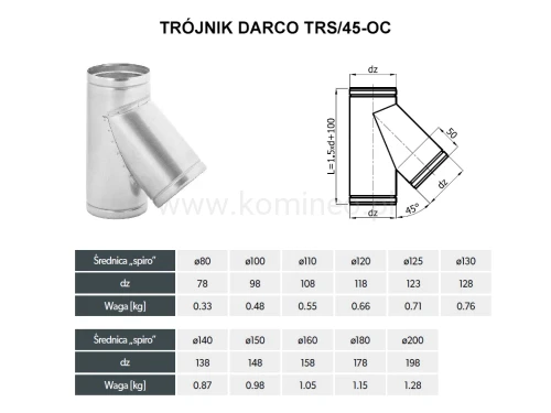 Trójnik DARCO TRS-45-OC schemat