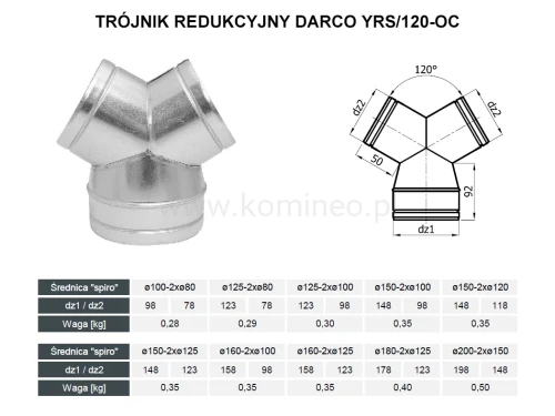 Trójnik redukcyjny DARCO YRS-120-OC schemat