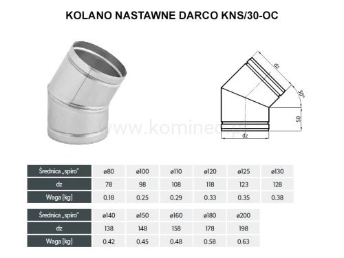Kolano nastawne DARCO KNS-30-OC schemat
