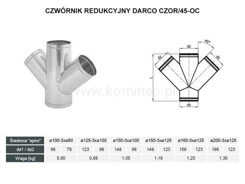 Czwórnik redukcyjny okrągły DARCO CZOR-45-OC schemat