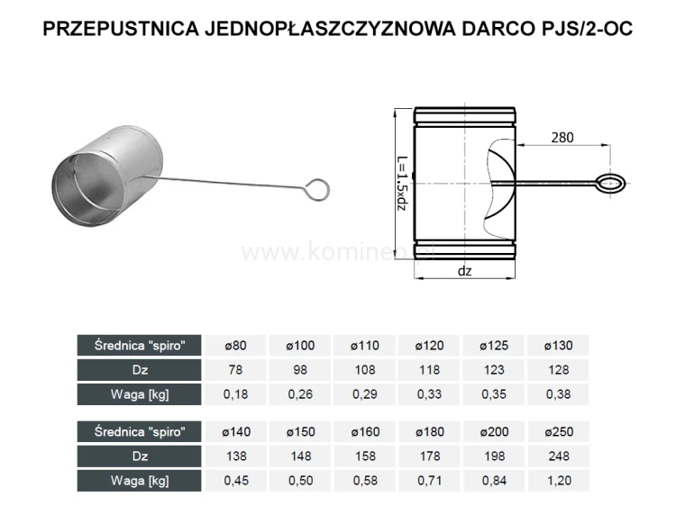 Przepustnica okrągła DARCO PJS-2-OC schemat