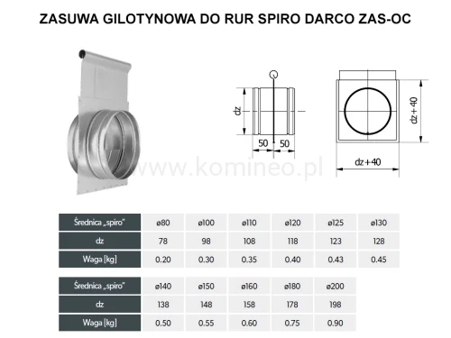 Zasuwa gilotynowa do rur Spiro DARCO ZAS-OC schemat