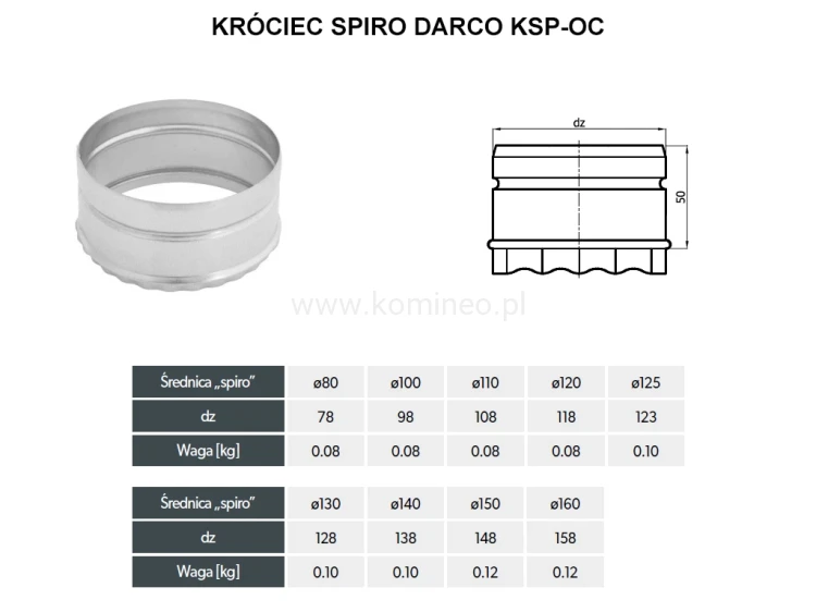 Króciec Spiro DARCO KSP-OC schemat