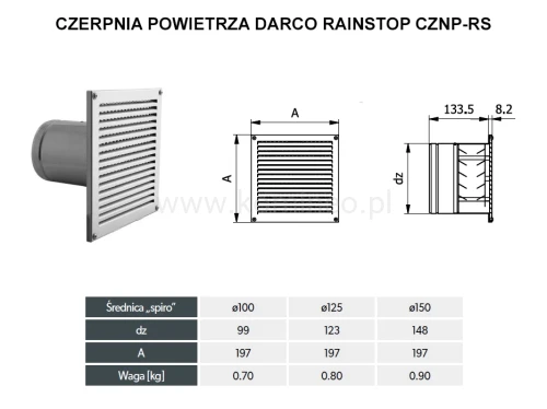 Czerpnia powietrza DARCO RAINSTOP CZNP-RS schemat
