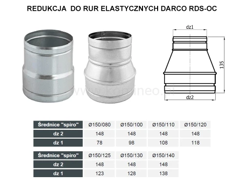 Redukcja okrągła DARCO RDS-OC Spiro 150mm schemat