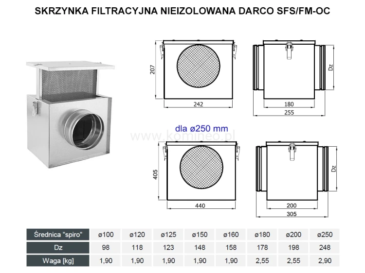 Skrzynka filtracyjna nieizolowana DARCO SFS-FM-OC schemat