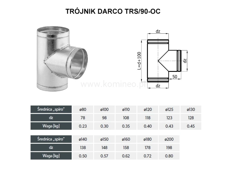 Trójnik DARCO TRS-90-OC schemat
