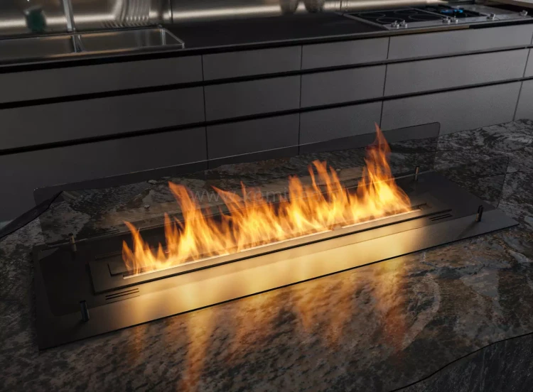 INFIRE INSERT 800 BLACK - biokominek z szybami ochronnymi do zabudowy w blacie MDF i gips karton - aranżacja